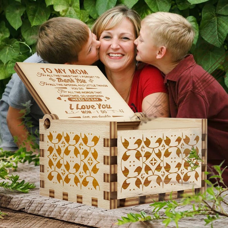 Ucuber You are My Sunshine Music Box, Gift for Mom from Daughter, Wood Laser Engraved Vintage Mini Size Boxes, Unique Best Mother's Day, Birthday/Christmas, Thanksgiving Day - Image 5